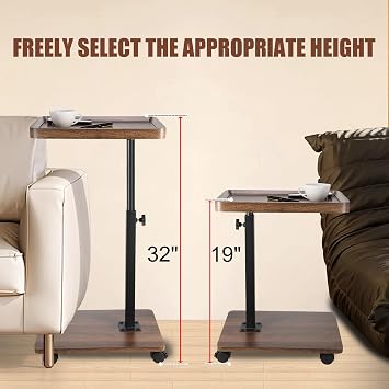 C Shaped End Table for Couch, Adjustable Height C Shaped Side Table