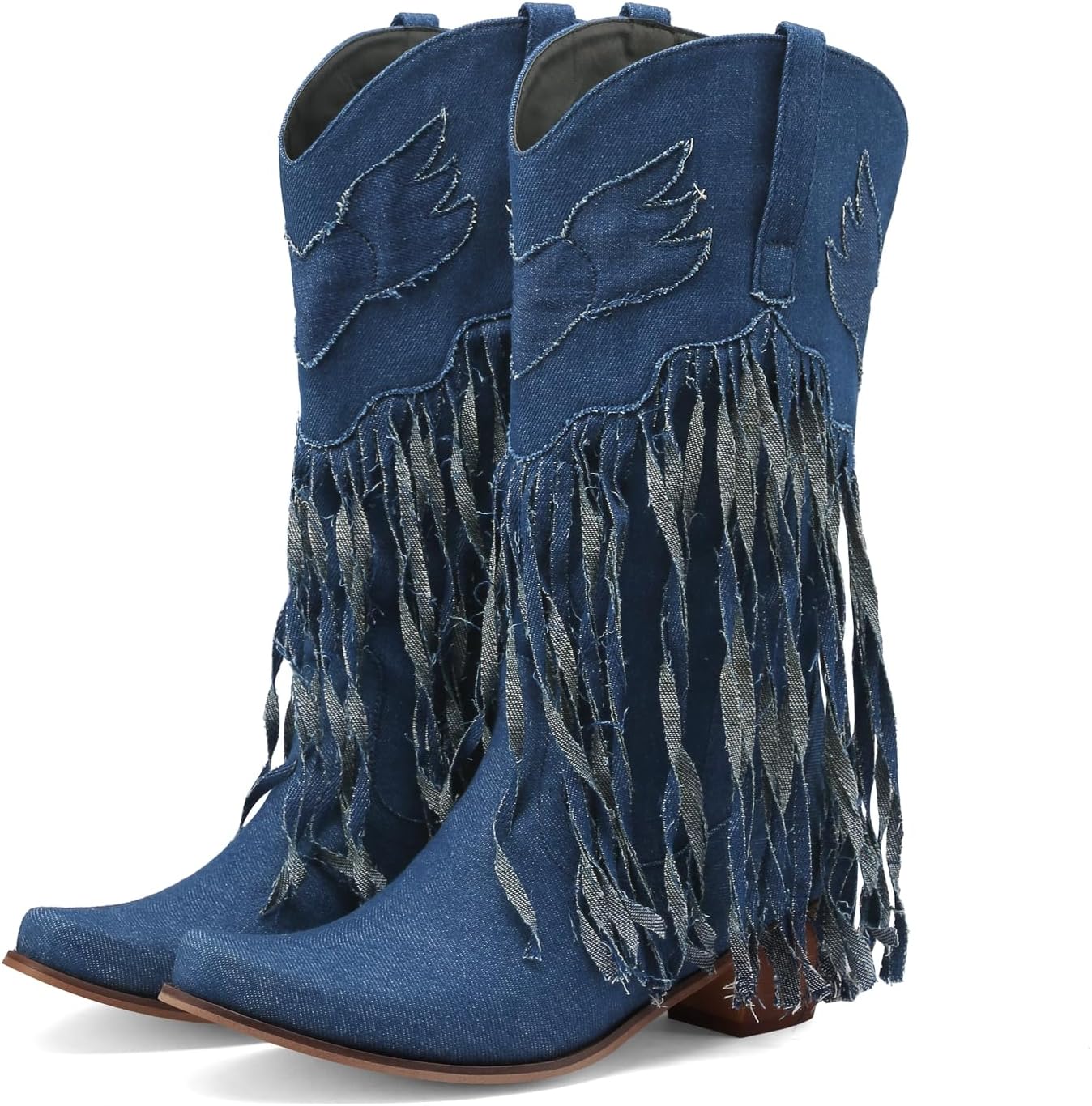 KISSASA Mesh Denim High Heel Peep Toe Boots Cutout Stiletto