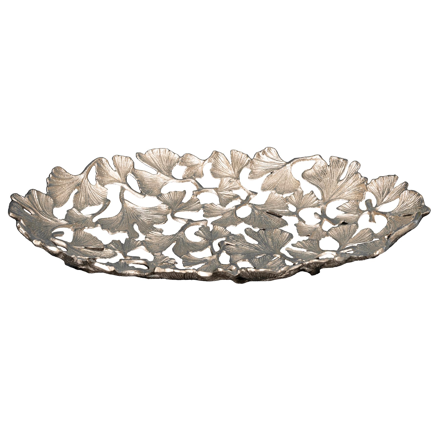 Schale GINKGO LEAFS - 50cm - silber - Metall-Aluminium-Legierung | Unikat, montiert geliefert, Aufbewahrung, Dekoartion, hochwertige Metalloptik, modernes Design, handgefertigt