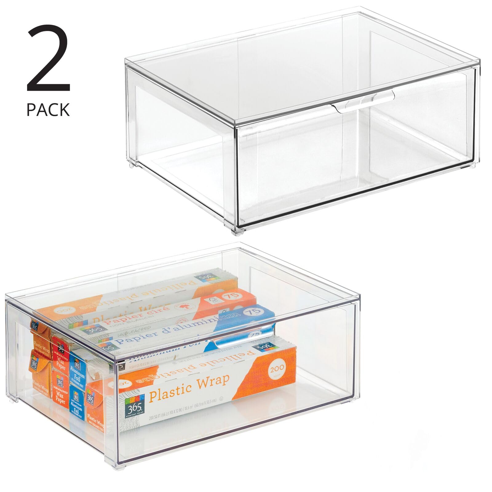 mDesign Plastic Stackable Kitchen Storage Organizer Bin Containers with ...