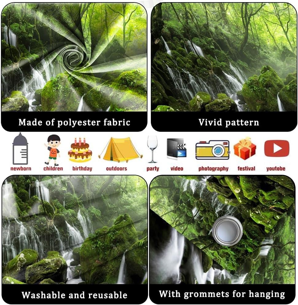 7x16ft Forest Waterfall Garage Door Decorations Graceful Natural Scenery Wall Door Banner Cover Spring Scenery Misty Jungle Rock Mountain Flowing Stream Rainforest Birthday Party Events Props