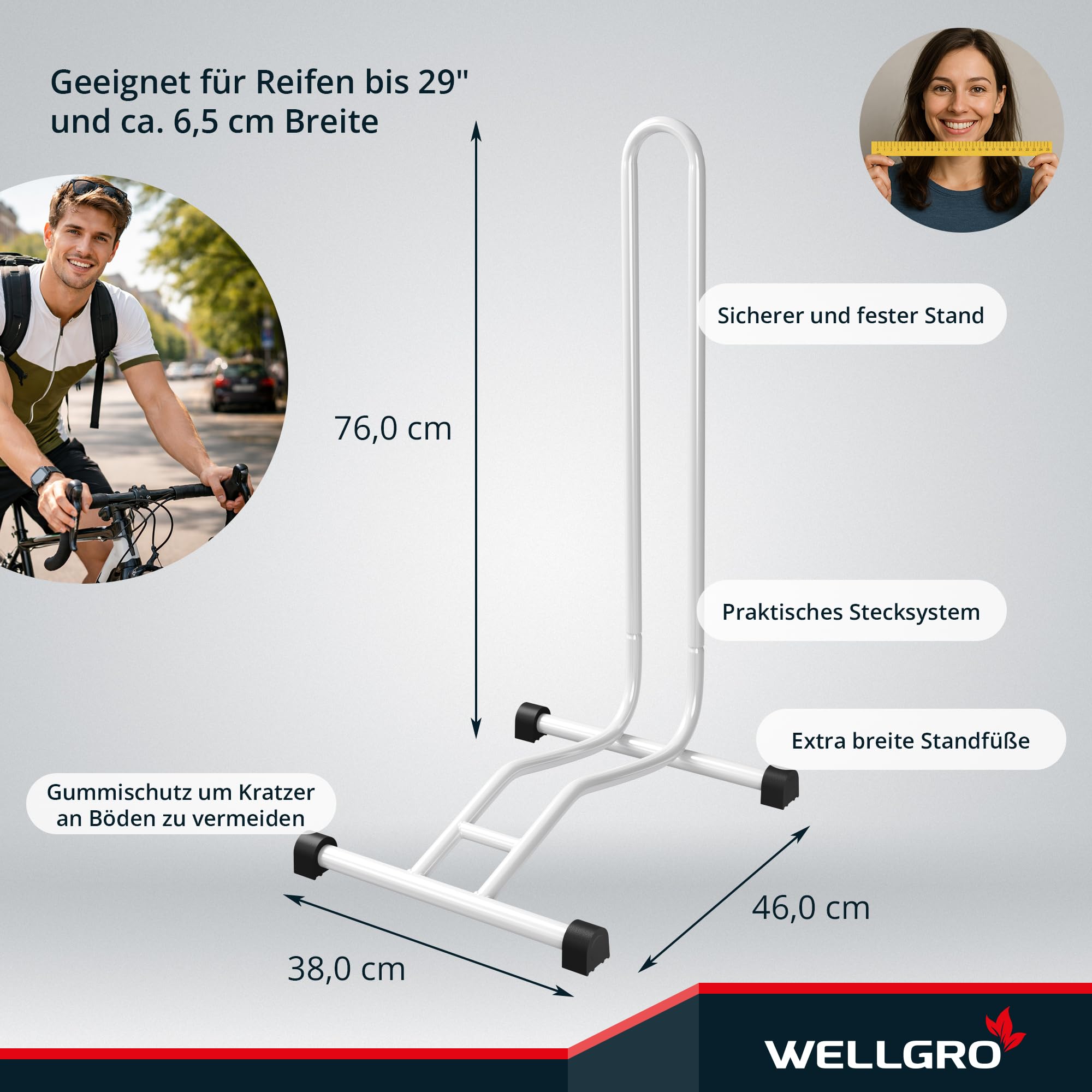 2 x WELLGRO® Fahrradständer - Stahl, sicherer Stand - Farbe weiß
