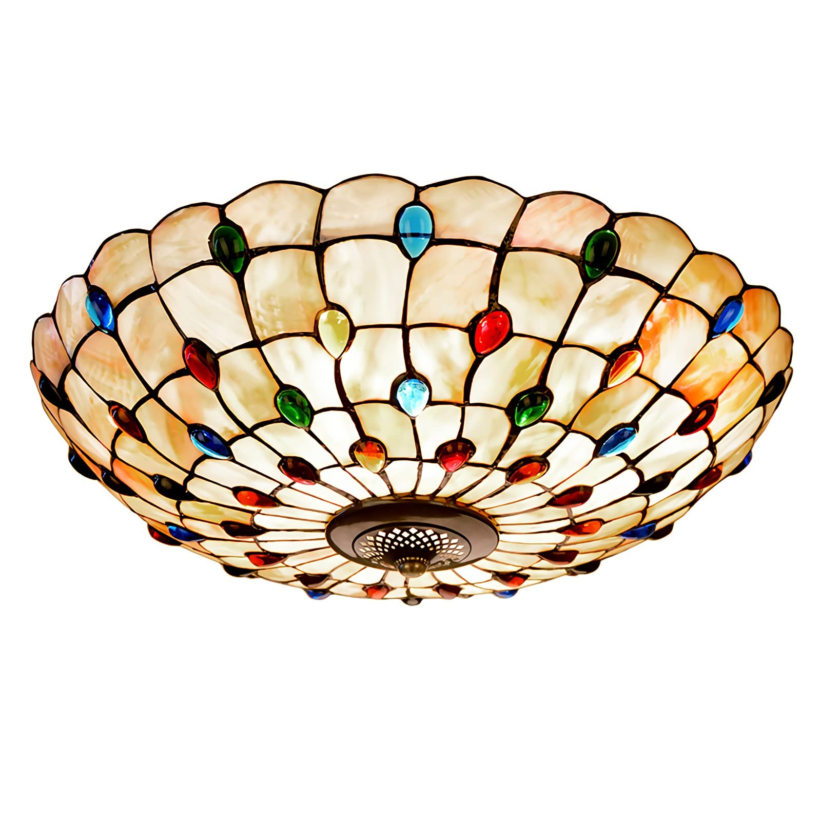 Plafonnier vintage mosaïque de verre Tiffany de 52cm pour chambre et ferme chic