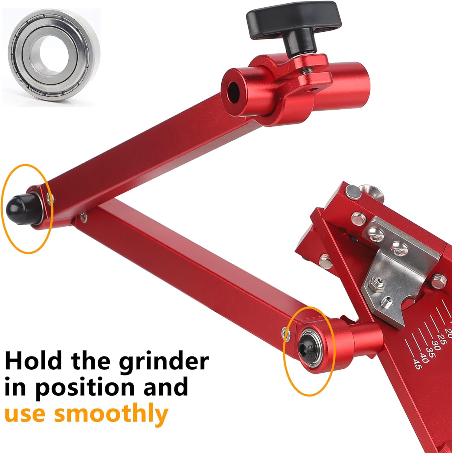 Lawn Mower Blade Sharpener 15°-45° Adjustable Mower Blade Sharpening Tool with Ball Bearing Manufacture Handle Compatible with Angle Grinder, Red
