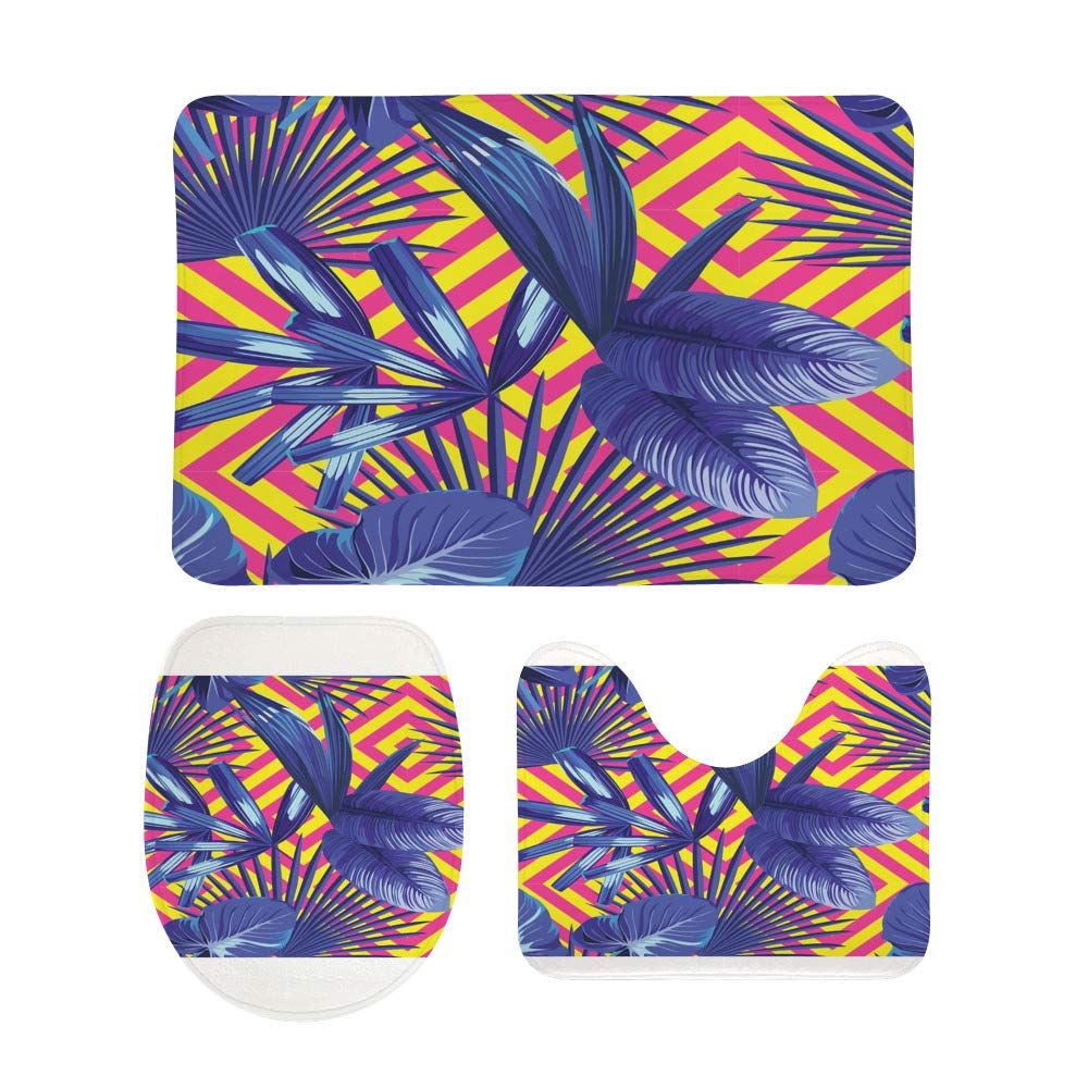 Tapis de salle de bain lot de 3 antidérapants feuilles de palmier