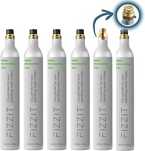 Miniatura 3 de FIZZIT - Recambio de recipiente de CO2 roscado de 60 litros para fabricantes de refrescos, paquete de 6 unidades, compatible con máquinas de soda