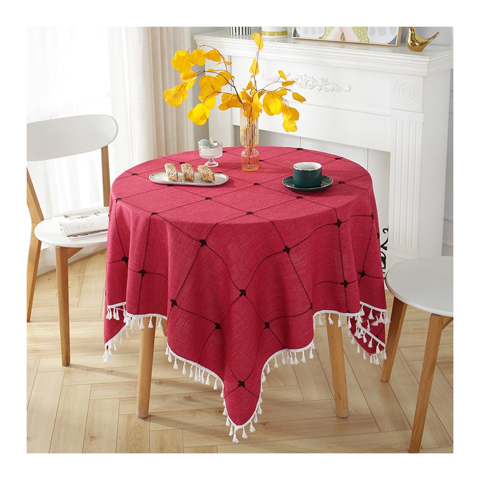 Nappe anti-taches ronde 140cm KnSam à carreaux rouge en polyester