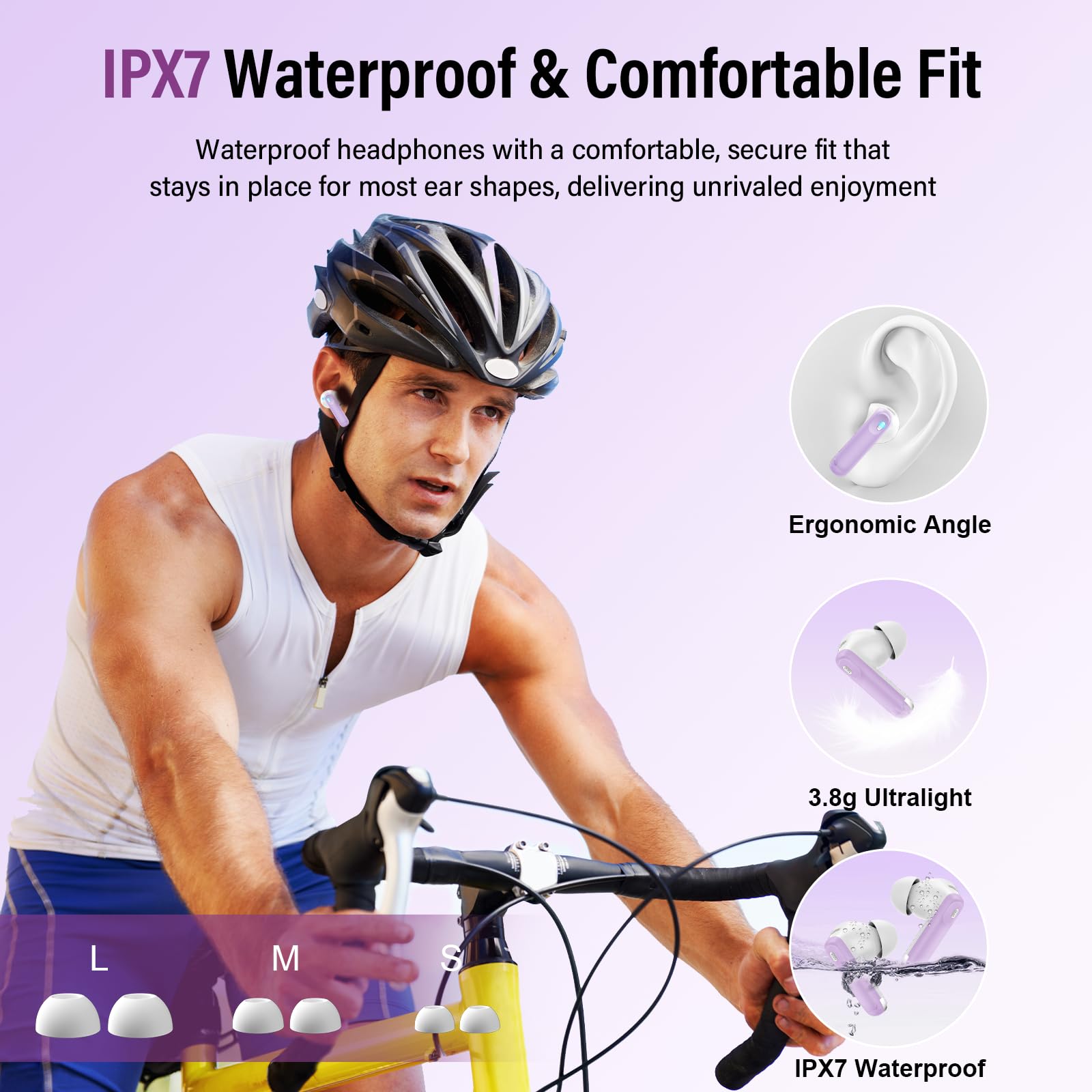 Touchscreen Bluetooth Kopfhörer ANC+ENC Noise Cancelling Mic Purple | Kopfhörer Kabellos Bluetooth 5.4 Tiefer Bass, 48 Std Spielzeit Ohrhörer mit 5 EQ-Modi, IP7 Wasserdicht, USB-C