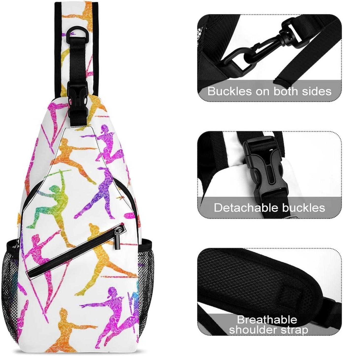 Colorful Rhythmic Gymnastics Men Crossbody Sling Backpack Chest Bag | Travel Fanny Pack,Hiking Daypack,Print Shoulder Bags