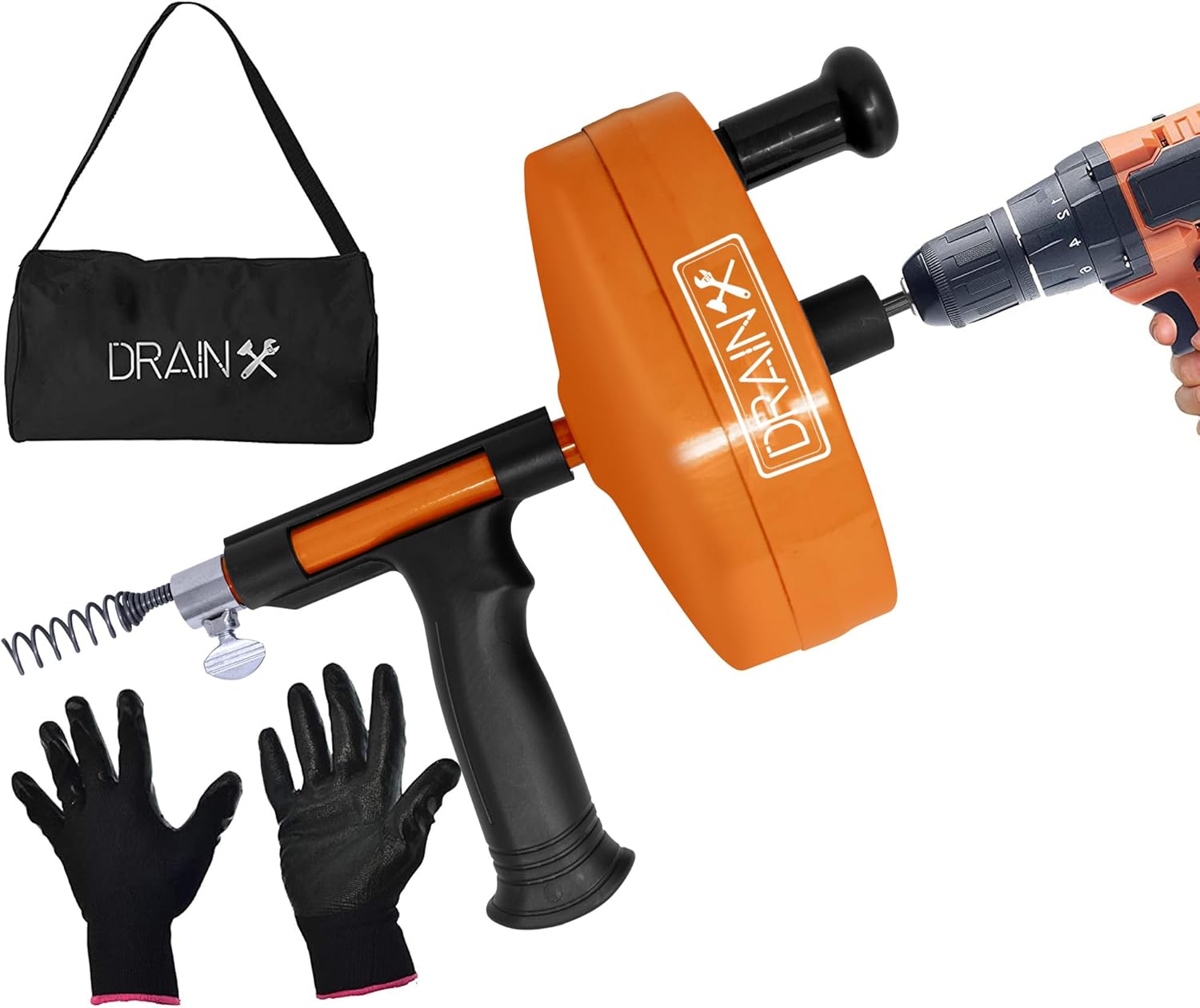 DrainX Power Pro 25FT Steel Drum Auger Plumbing Snake with Drill