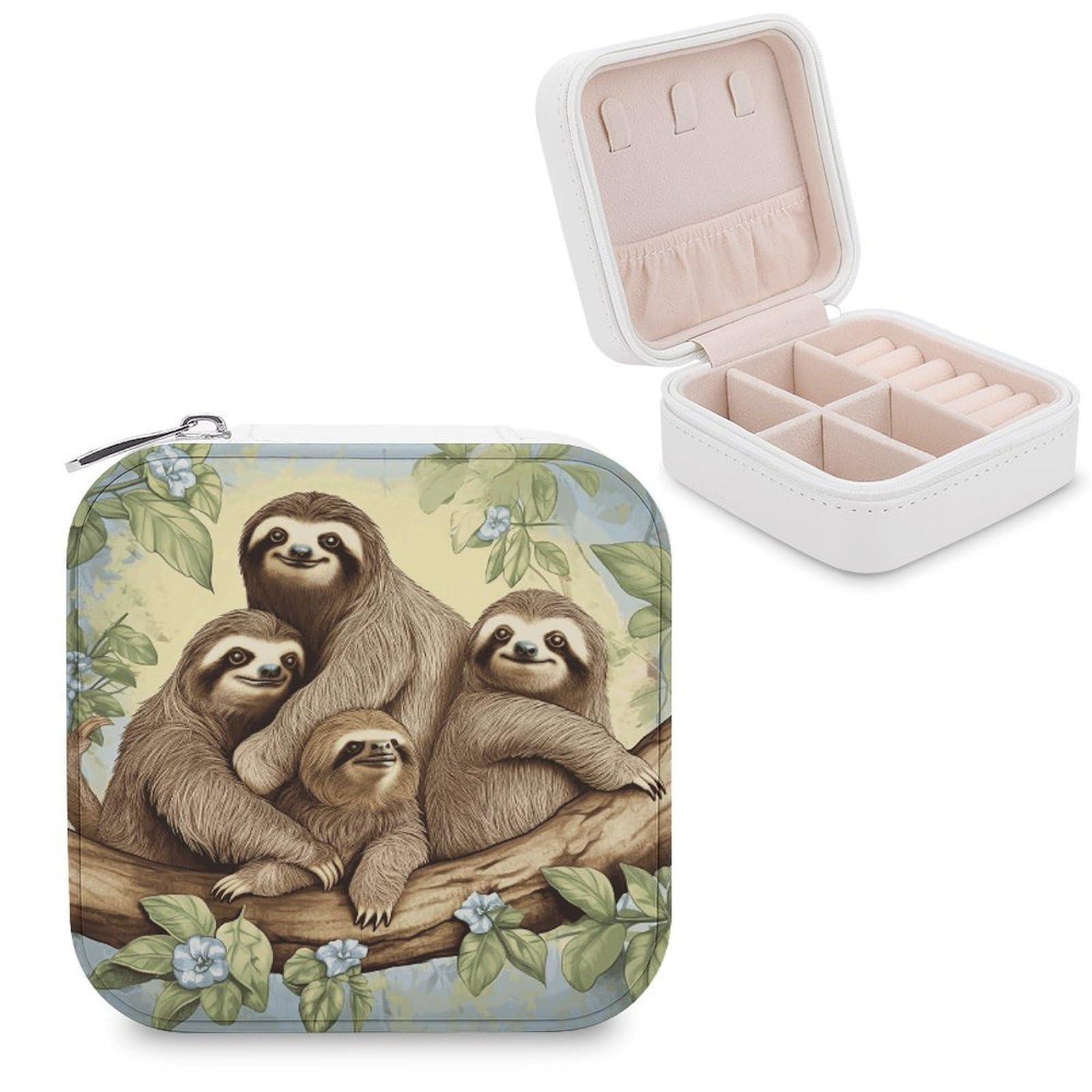 VstaDank Sloth Family Jewelry Box Beautiful Portable Ring Boxes Cute Large-Capacity Jewelry Case Jewelry Organizer for Mothers Gifts for Earrings Rings Hand Bracelet