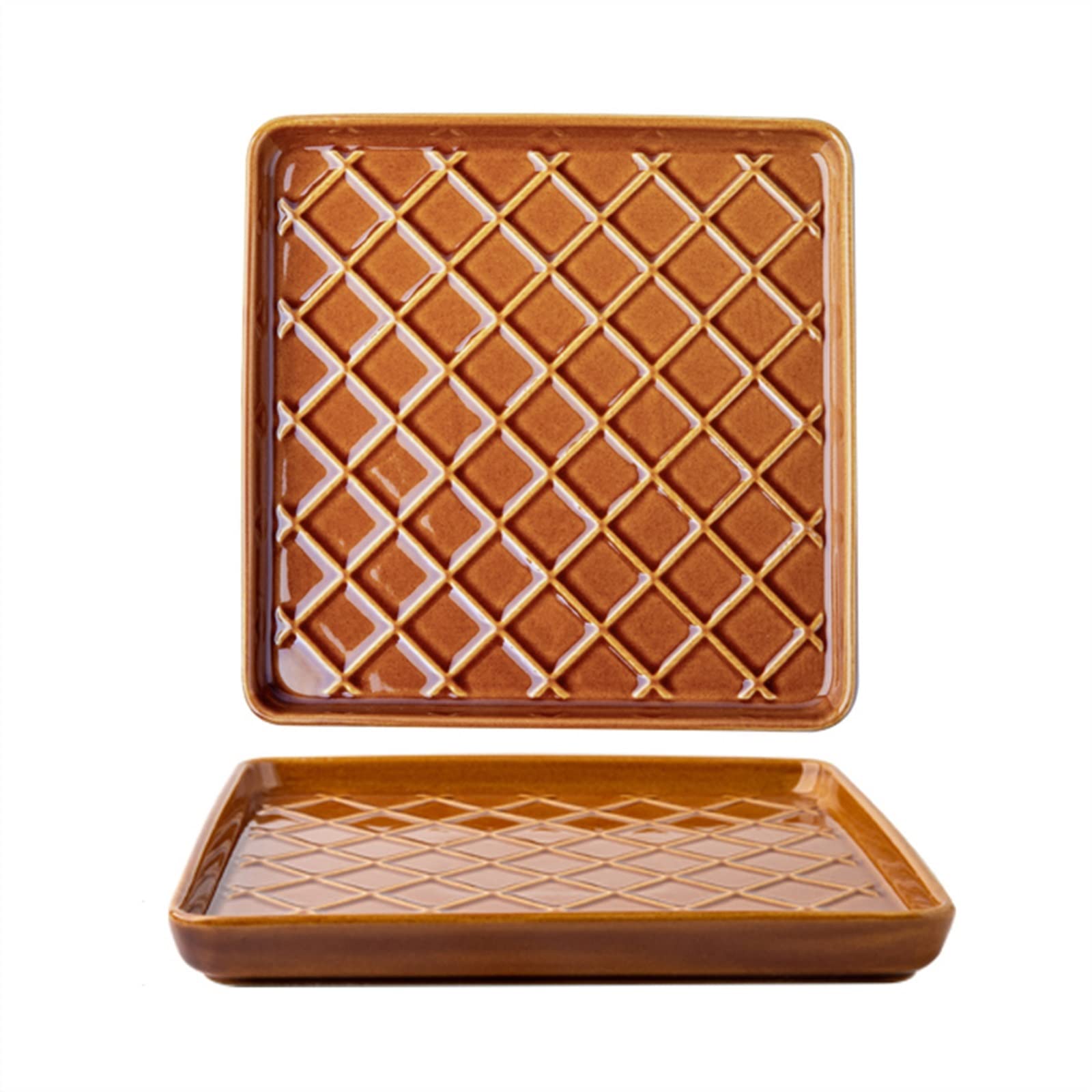 HPTHLY Plate Square Dining Plate Ceramic Dessert Plate Salad Plate Dining Plate Home Kitchen Restaurant Flat Plate Plaid Vintage Dining Plate Dessert Plate (B)