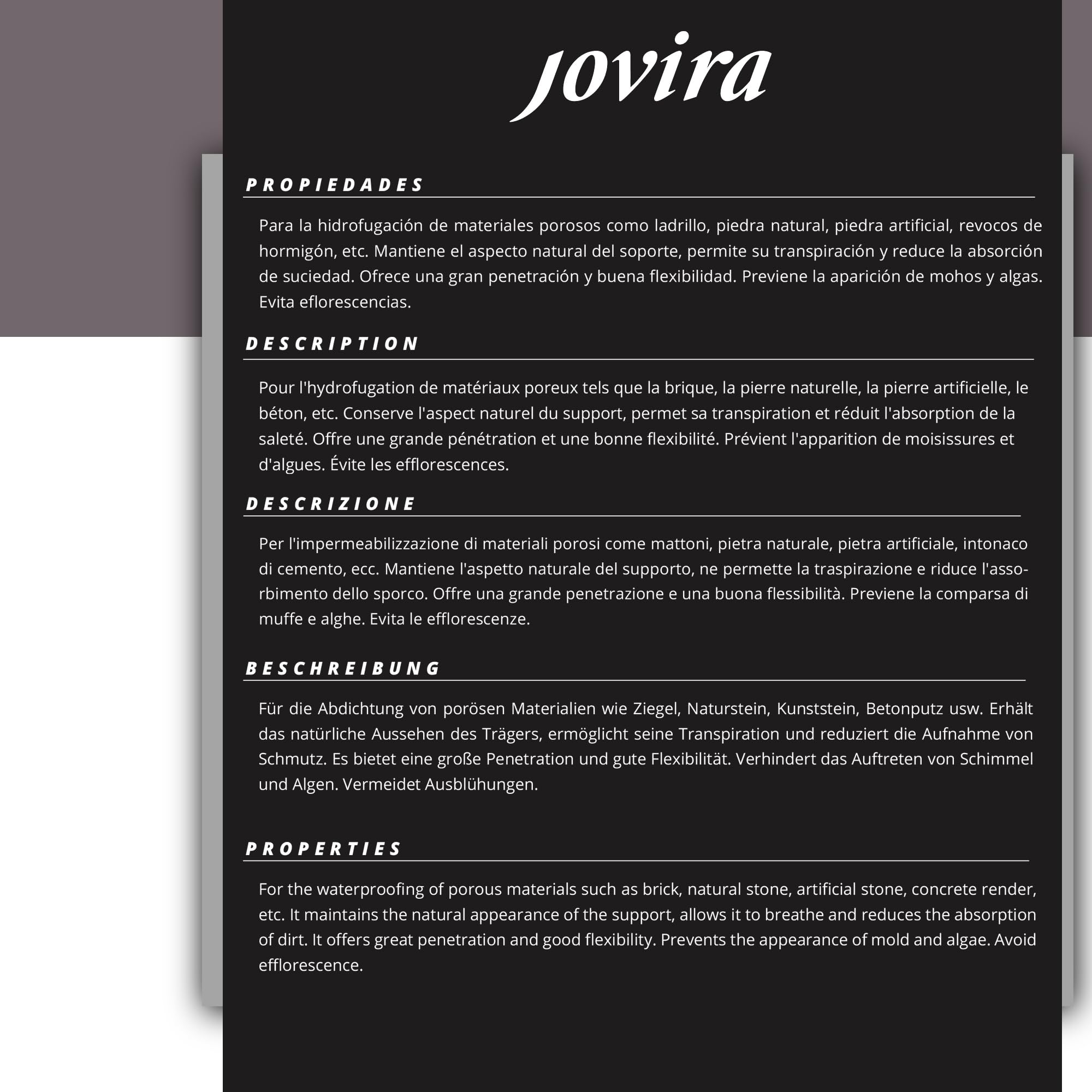 JOVIRA PINTURAS Impermeabilizante Transparente, 5L, Líquido. Hidrofugante Invisible, No Genera Película, Protección Total en Fachadas, Hormigón,Terrazas, Tejados. Waterproof. (5 Litros, Hidrofugante)
