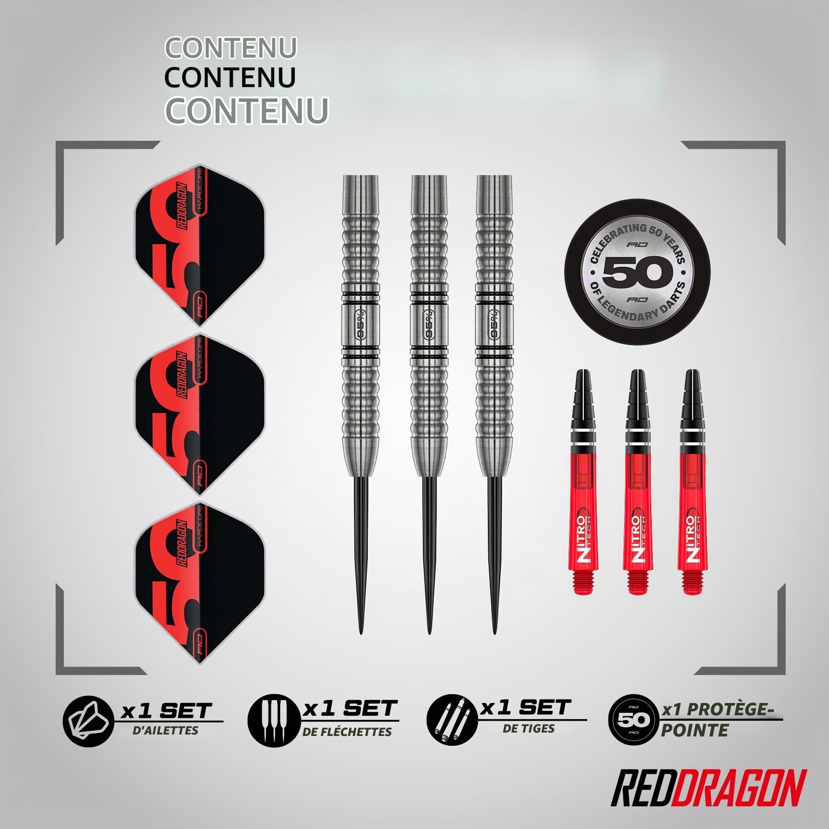 RED DRAGON Fléchettes - Penetrator – Set de Fléchettes Professionnelles en Tungstène | Fléchettes à Pointe Acier Haute Performance | Disponibles en 23g et 25g | Collection Classiques 50 Ans