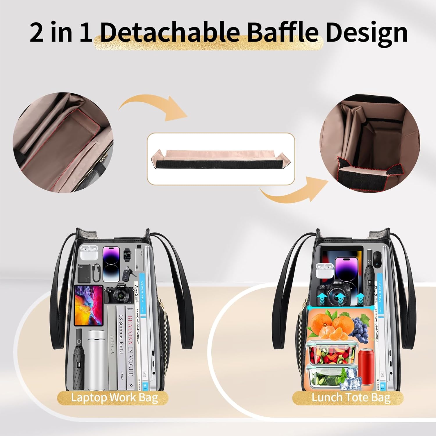 ESTARER Women Laptop Tote Bag with Insulated Lunch Compartment, 17-17.3 Inch PU Leather Work Bag Water-resistant, Convertible Large Business Computer Briefcase Handbag for Office/Travel/Casual, Black - Image 4