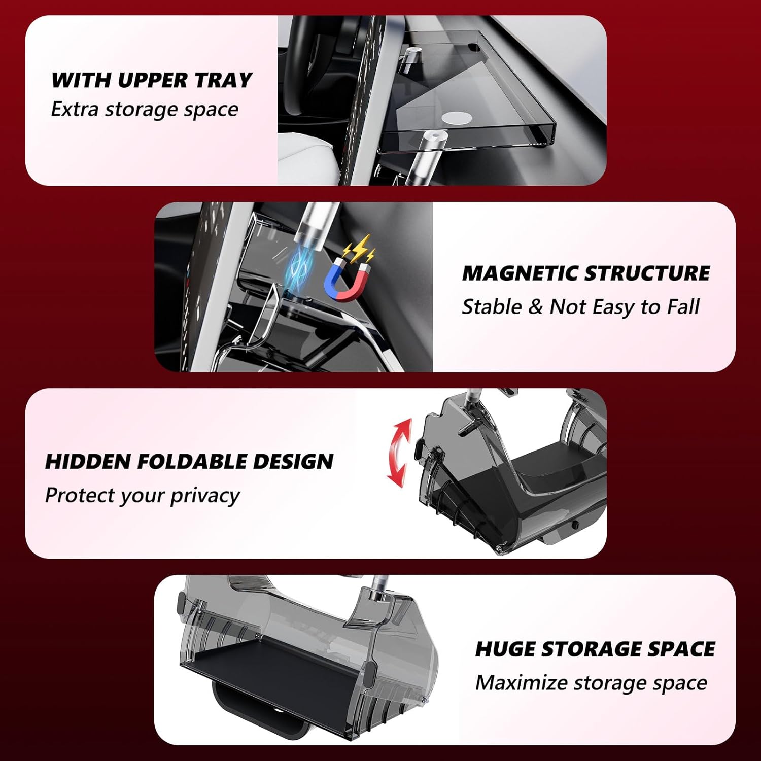 Hideable Under Screen Storage Organizer Compatible with Tesla Model Y Juniper 2025 2026/Model 3 Highland 2025-2024 Accessories Black (Not for Model Y 2020-2024/Model 3 2017-2023)