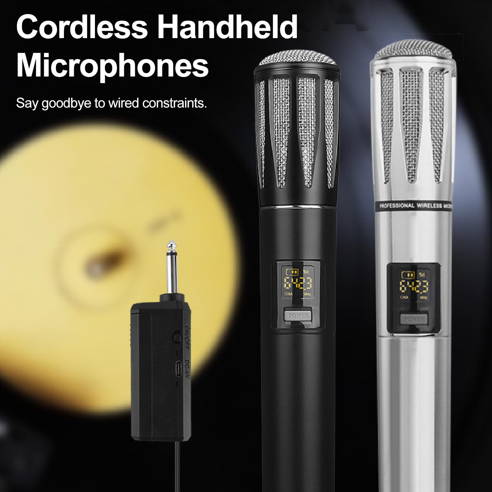 Mikrofon Bezprzewodowy, Metalowy Mikrofon Dynamiczny Podwójny Ręczny Bezprzewodowy Mikrofon UHF z Odbiornikiem do Urządzenia do Karaoke Przemówienie Weselne (BLACK)