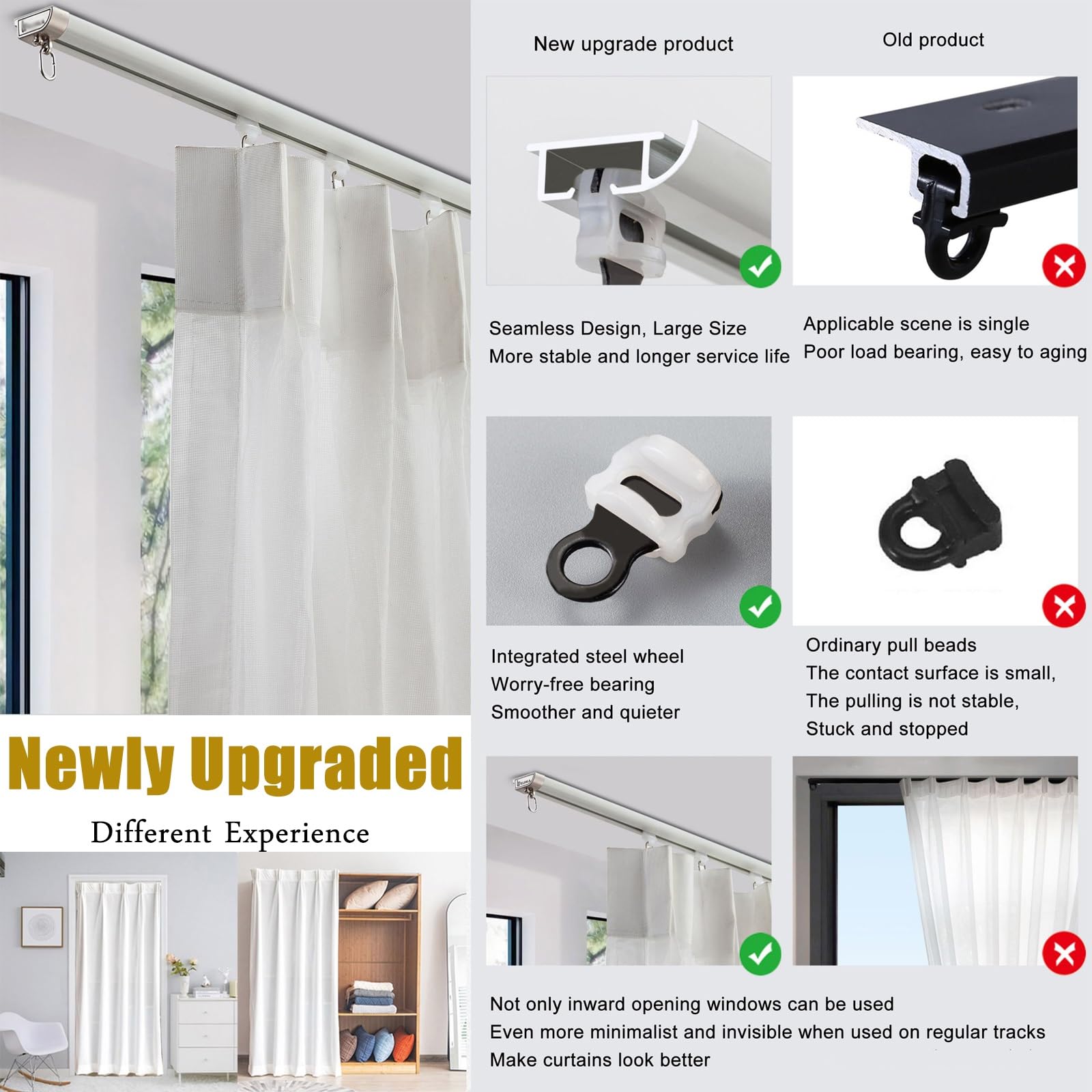 Rail de Plafond Ultra-mince, Rail de Rideau de Plafond ou de Mur Tringle à Rideaux en Aluminium pour Séparateur de Pièce, 1m-6m(B-Ceiling Mount,4.8m(4 * 1.2m))