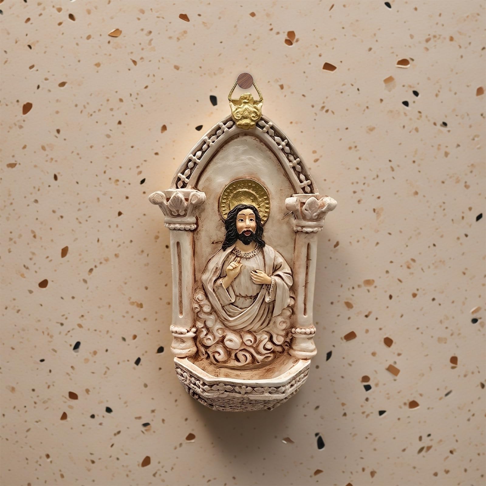 JDIEOQA Resins Wall Decors Catholic Vintage Sacred Sculpture Hanging Holy Water Font For Indoor And Outdoor Use Resins Wall Hanging Font