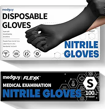 Nitrile Disposable Gloves, 4.5 Mil Black Powder-Free Latex-Free Food-Safe Glove for Exam, Tattoo, Food Prep, 100 Pcs
