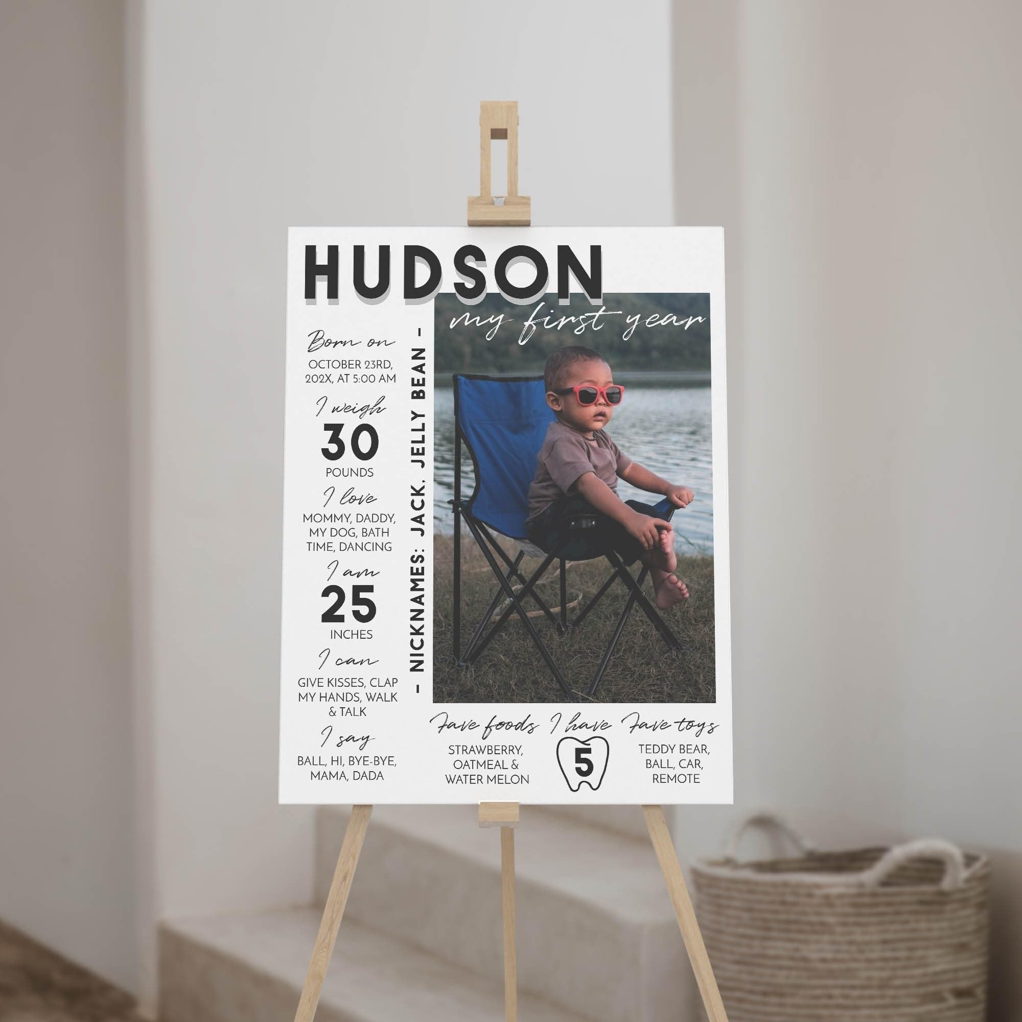 Personalized First Birthday Milestone Sign, Modern 1St Birthday Milestone Poster, One Year Photo Baby Milestone Board CV128_HAQCVPM3078