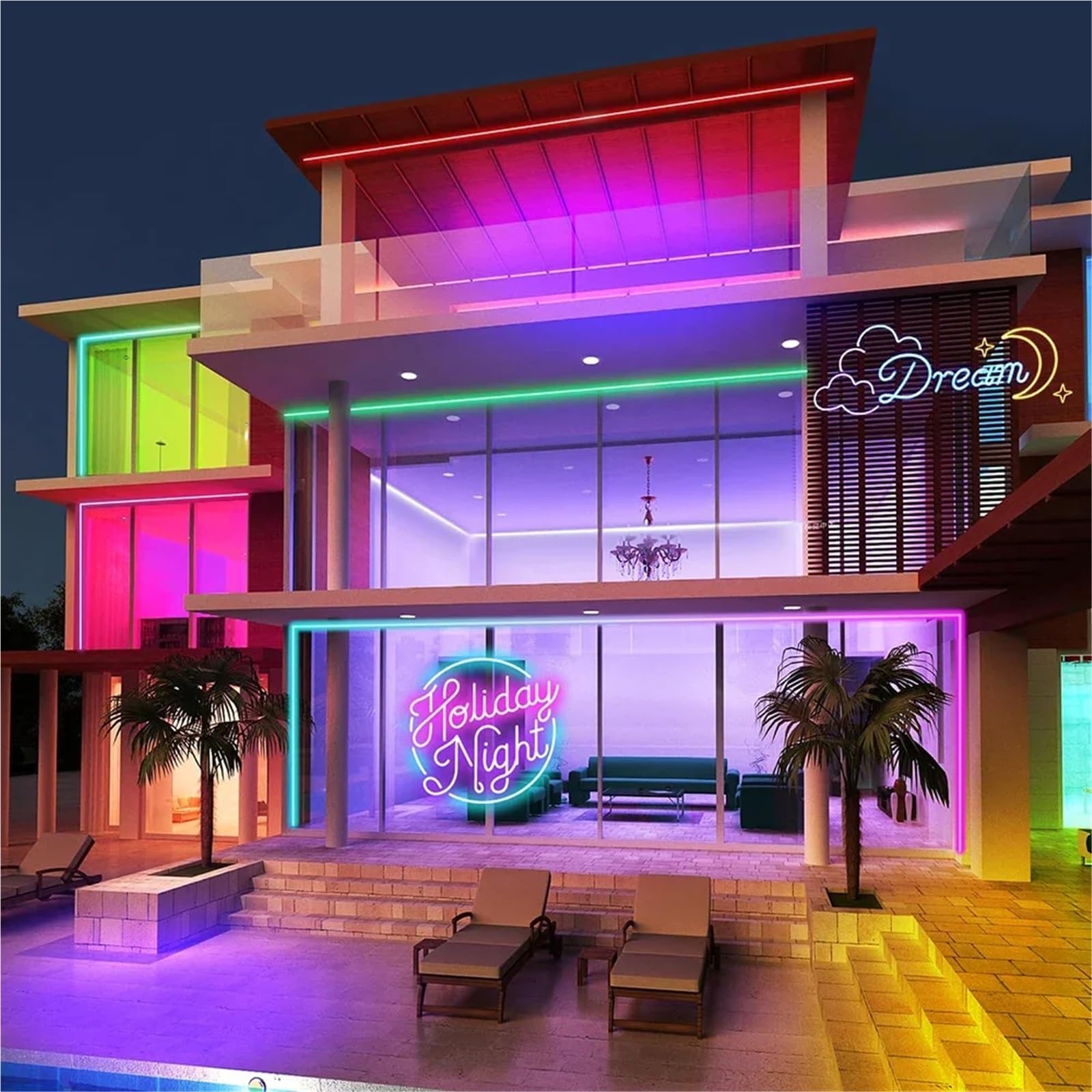 LED Neon Light Strip With Tuya Intelligent Control RGB Waterproof Rope Suitable For Outdoor Decoration Of Houses(15M Neon light strip)