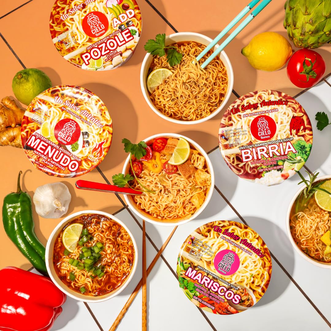 Pozole Instant Ramen Noodle Soup, Authentic Mexican Pozole Sopa, No Trans Fat, 9g Protein, Ready to Eat 3 Minute Meal, 6-Pack of 2.82oz Ramen Bowls
