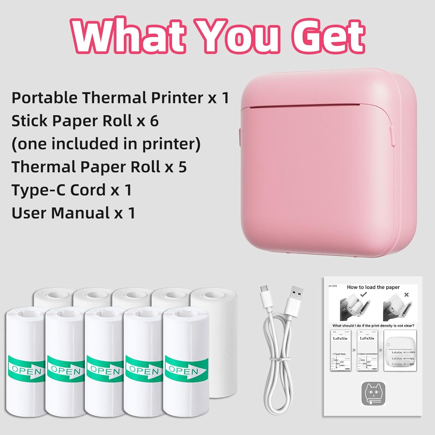 tenwin Mini Portable Printer, Inkless Bluetooth Print Pod, Portable Sticker Thermal Printer, Label Maker for DIY, Journals, Diaries（Pink）