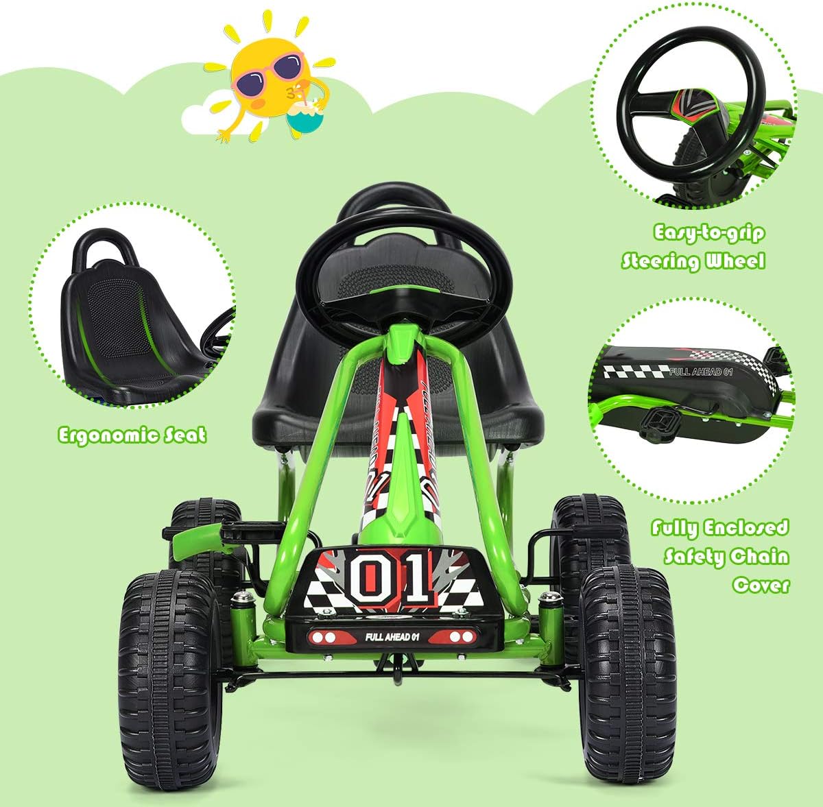 Buy Costzon Kids Pedal Go Kart, 4 Wheel Pedal Powered Ride On Toys, Outdoor Racer Pedal Car with