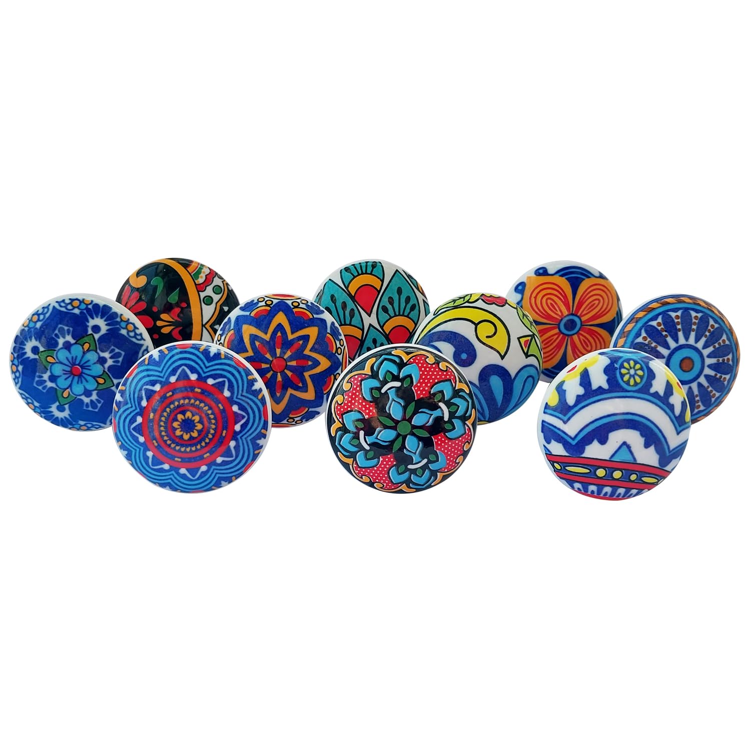 Royal Kraft Vintage Multi Blue Printed Ceramic Pull Knobs for Kitchen Cabinet, Door & Drawer, Wardrobe, Cupboard (10 Designs x 2 pcs = 20 knobs) Sknob020_20 โ image 1
