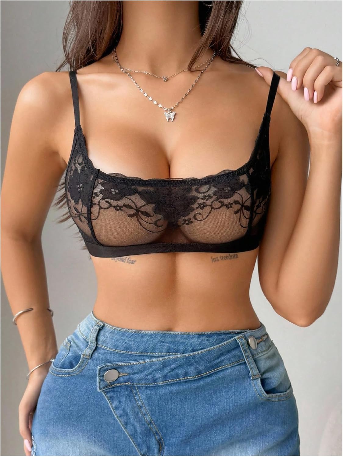 SOLY HUX Women's Floral Lace Bralettes Mesh See Through Strappy Wireless Bras Lingerie - Image 2
