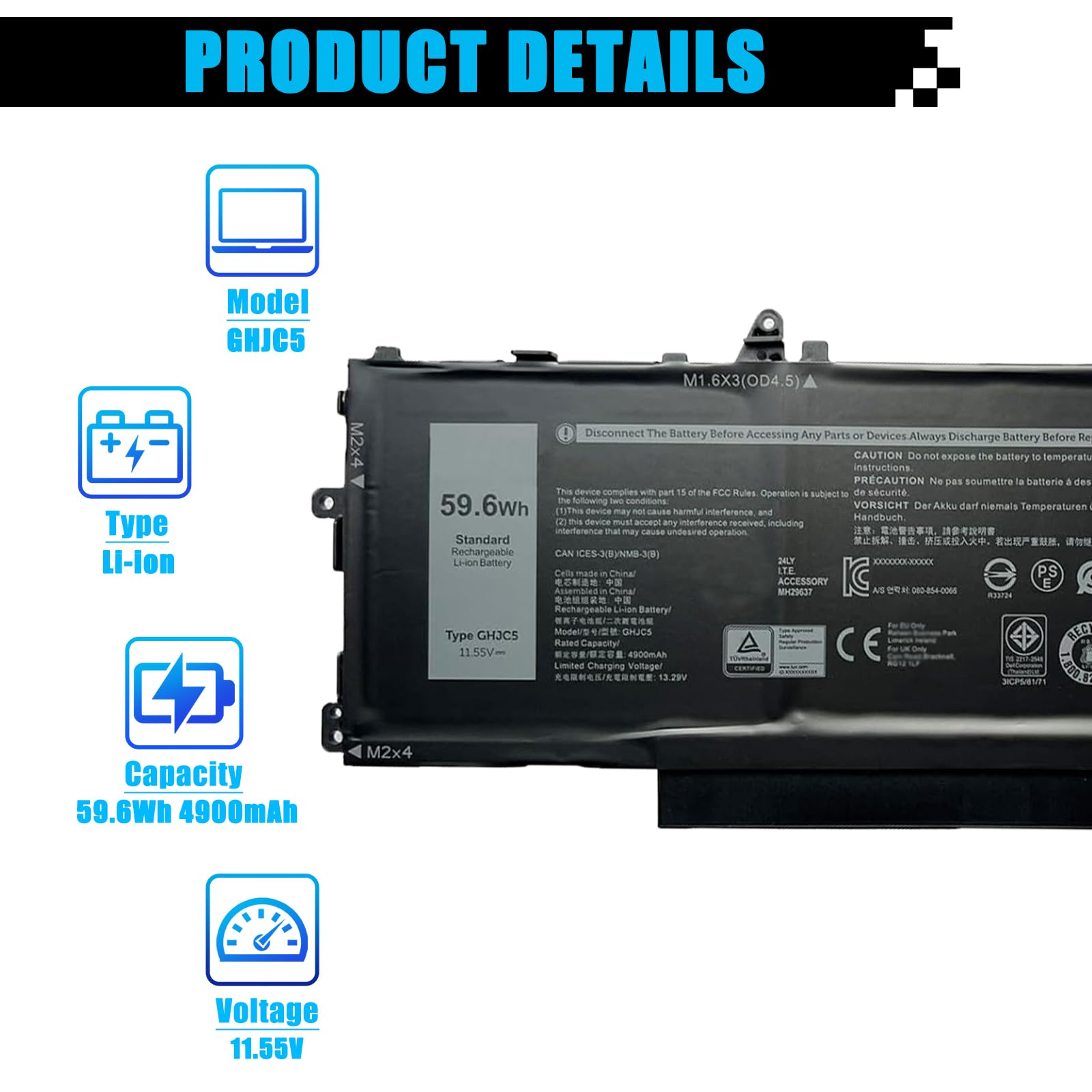 Amazon.com: AOMKA GHJC5 59.6Wh Laptop Battery Replacement for Dell