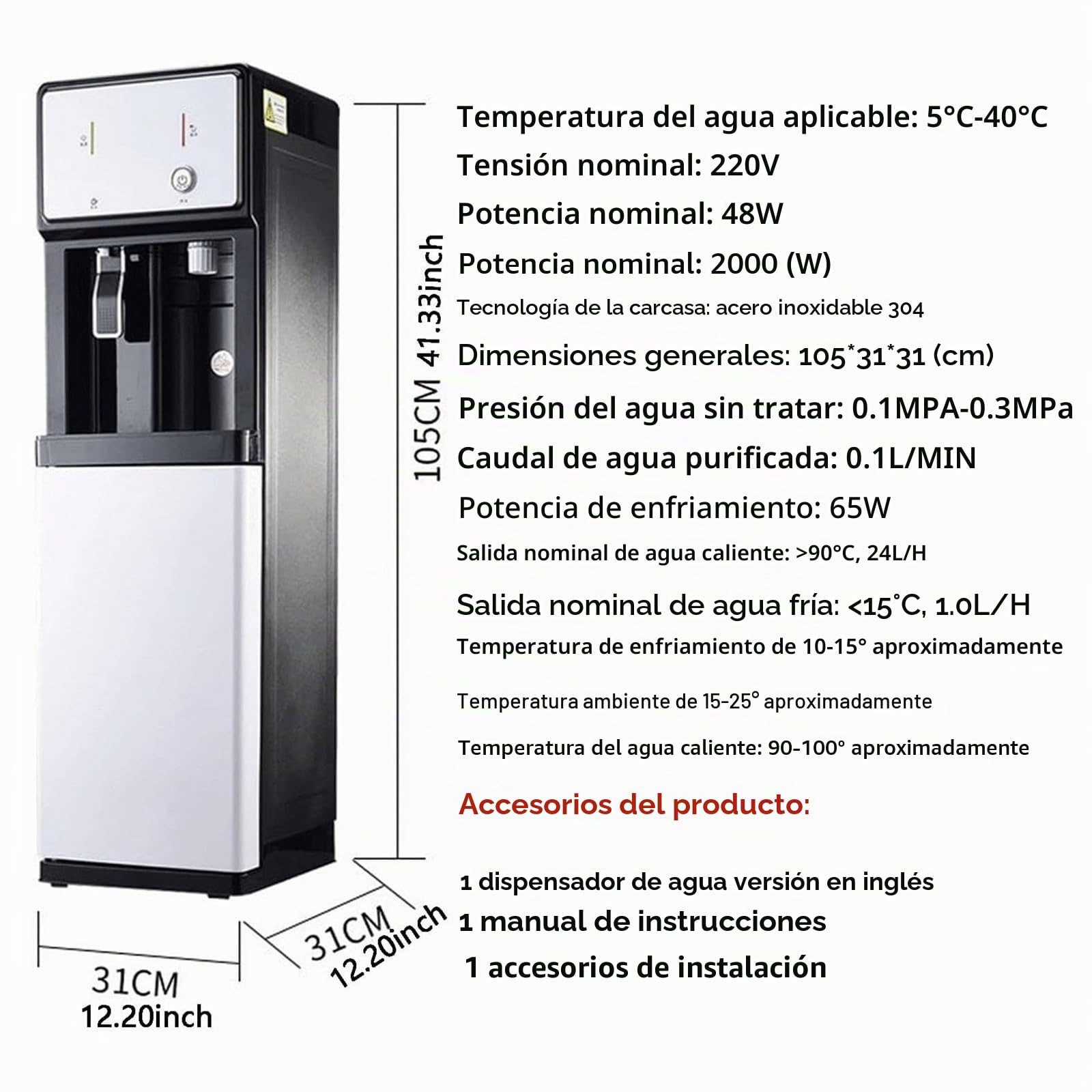 Enfriador De Agua Unidad Conectada A La Red Eléctrica,dispensador De Agua 4 Filtros,Maquina De Agua Fria Y Caliente Vertical,Se Calienta En 3 Segundos,para Hogar/Dormitorio