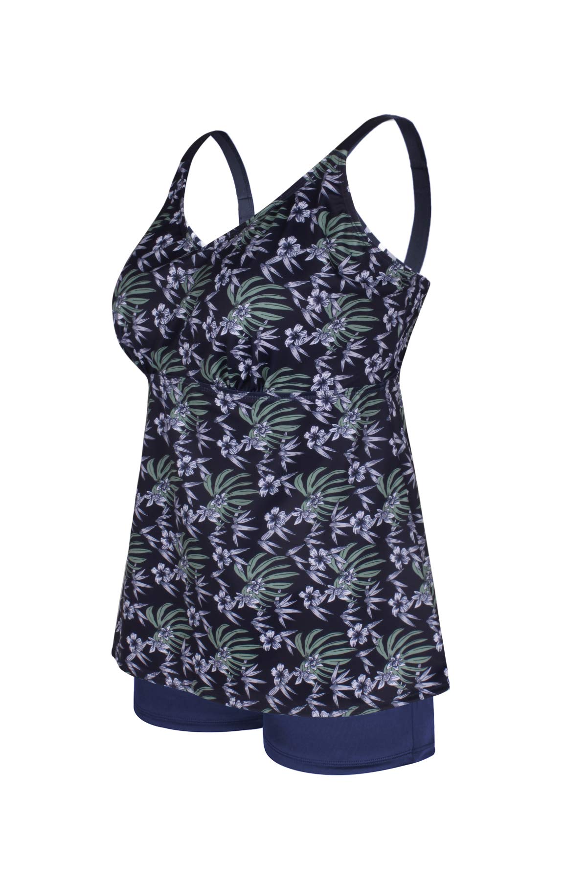 JINXUEERPlus Size Bathing Suits Tankini Set Two Piece Swimsuit Ruffled Shoulder with Boyshort Bottom Swimwear for Women (Colorleaf, 26)