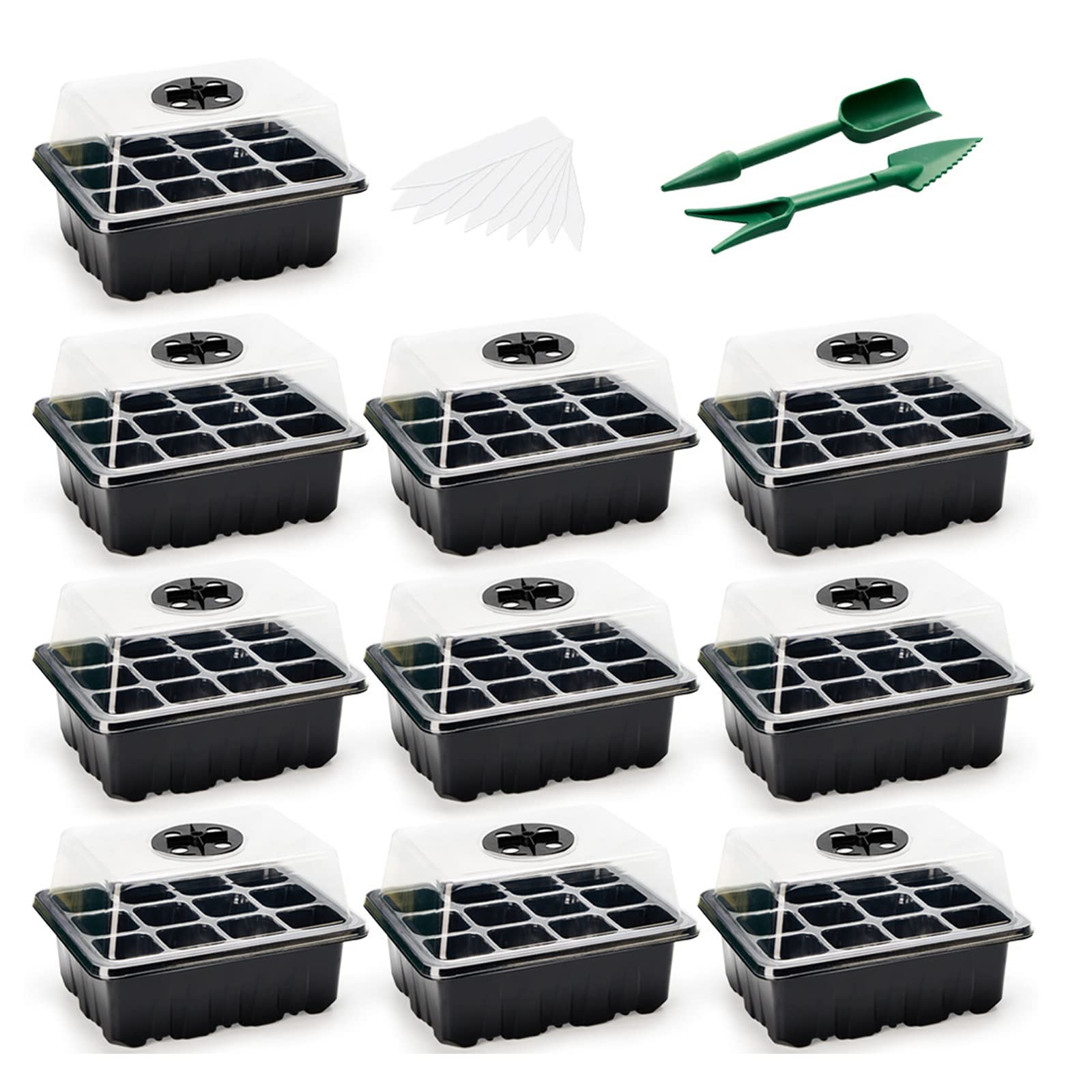 Vassoio Coltivazione, 10 Pezzi Mini Serra per Piantine, Vassoi Germinazione con 12 Celle con Etichette per Piante per Piantine e Ortaggi, Scatola di Coltivazione