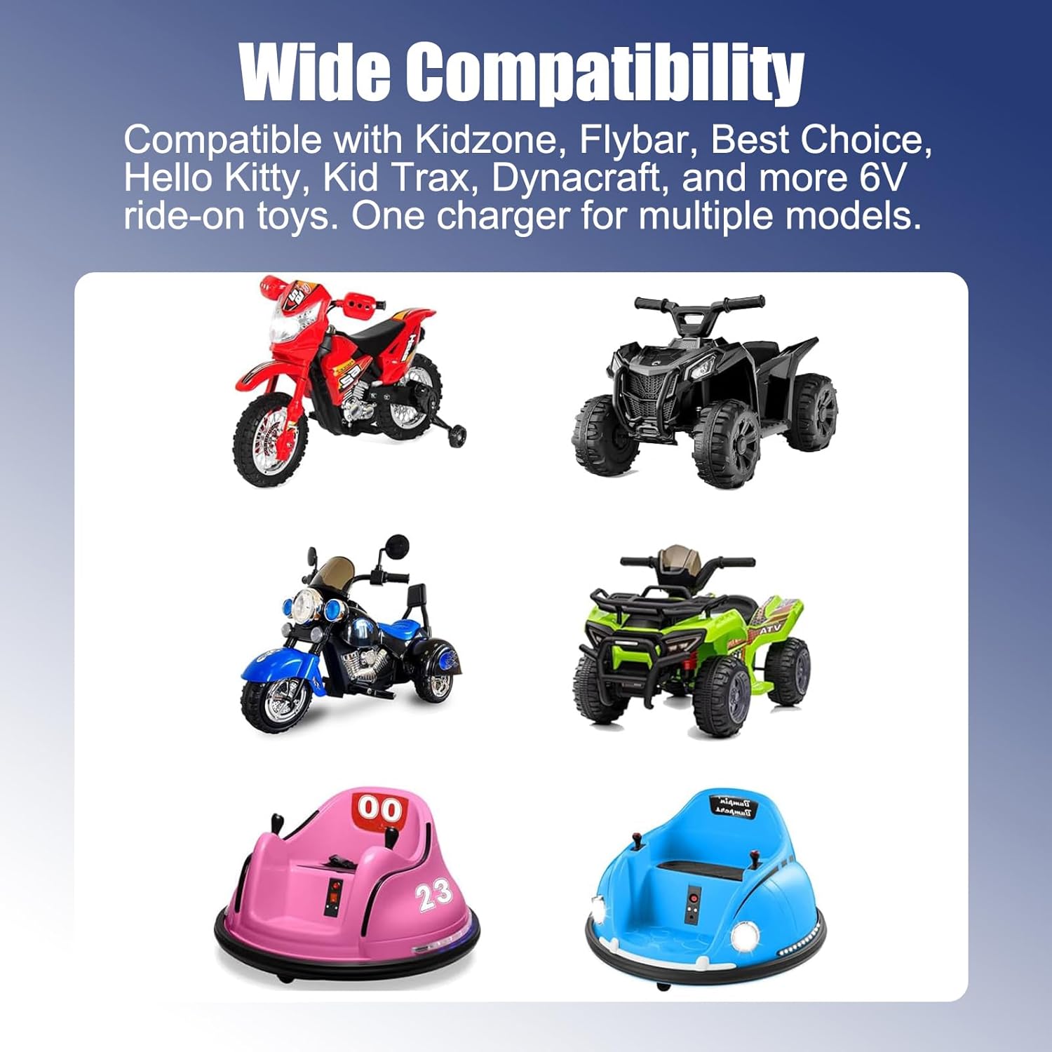 6V Battery Charger for Ride on Toys, 6V Charger for Kidzone Bumper Car & Hello Kitty SUV, Huffy Motorcycle, Spider-Man Ride-On Toys – 6.6FT Charger