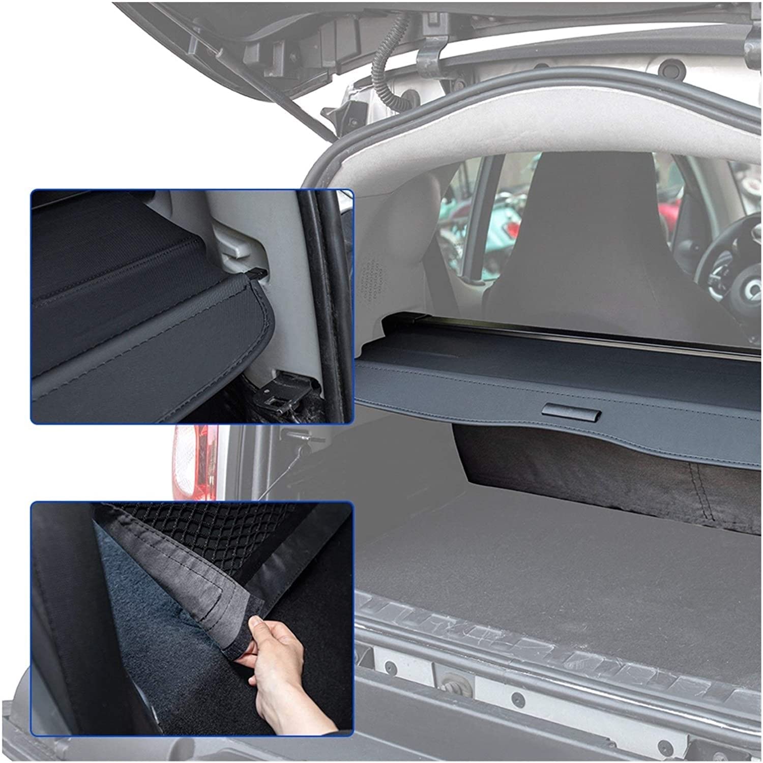 Retrattile Car Bagagli Protezione Coperchio per Smart 451 Fortwo 2007-2014, Auto Interni Accessori Baule Ripiano Conservazione Organizzare