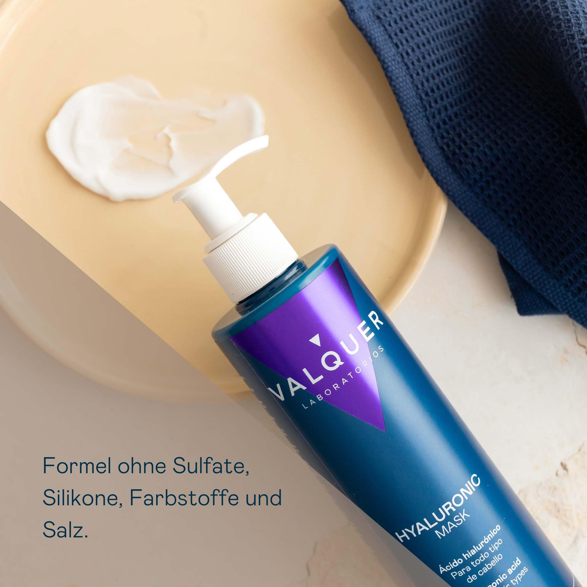 VALQUER Hyaluronsäure Set | Shampoo und Haarmaske Zero | 1 L + 975 ml | Spendet Feuchtigkeit, repariert und schützt trockenes und geschädigtes Haar | Mit Keratin und Aloe Vera