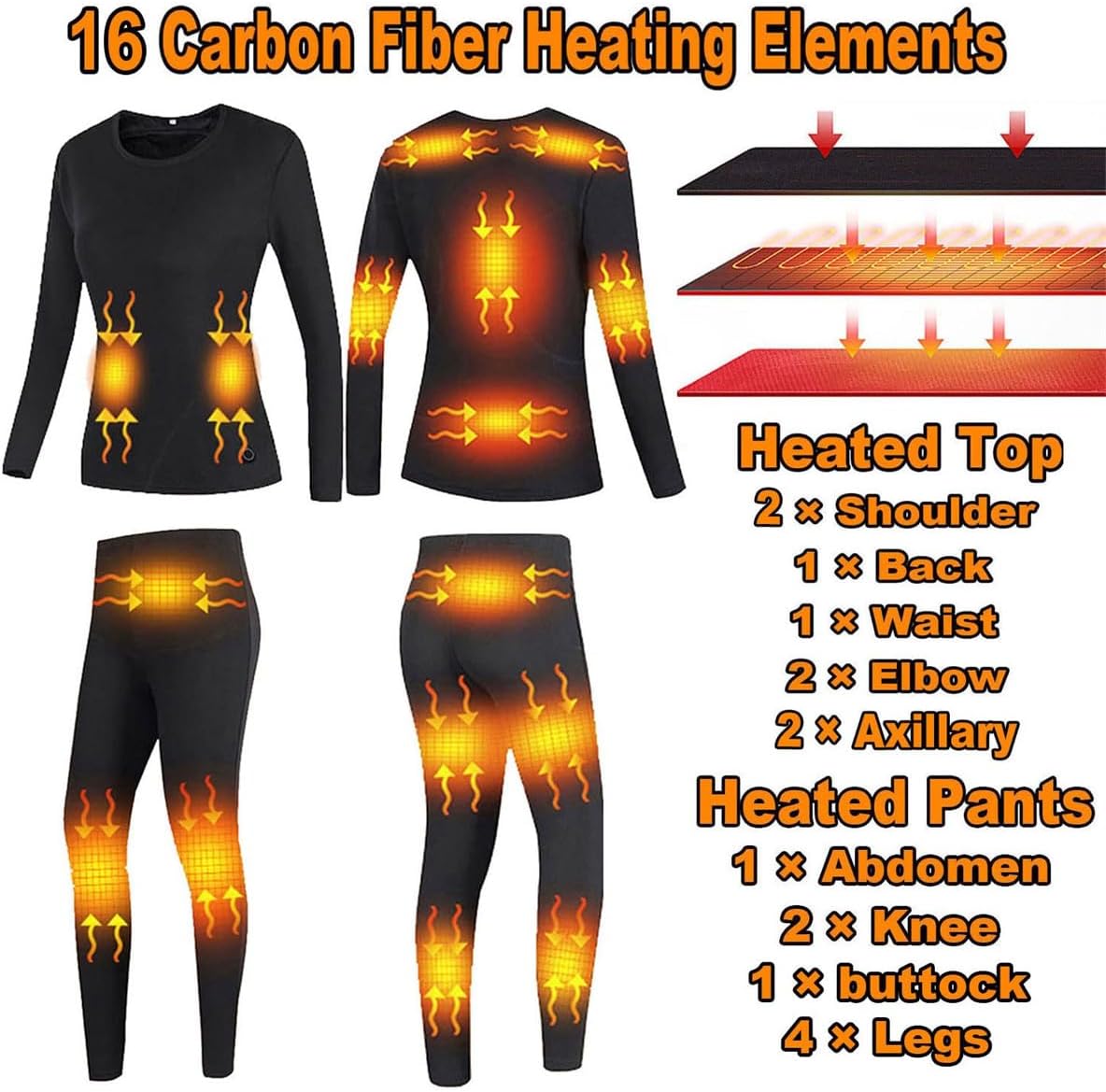Women Men 16-Zones Heating Warm Underwear Winter Outdoor Sports Heated Thermal Underwear Set
