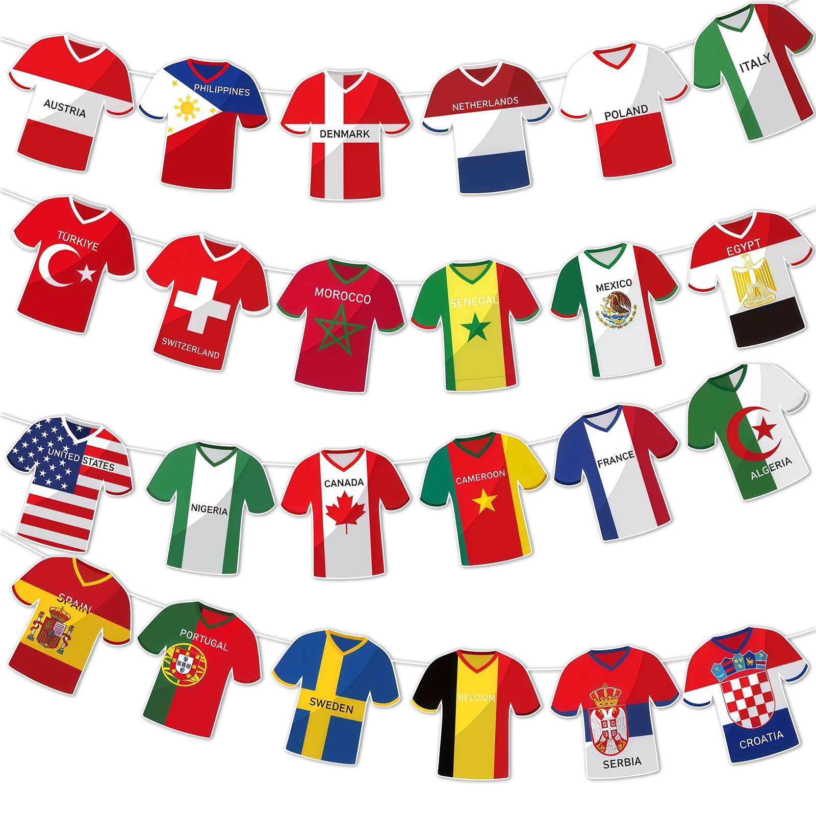 XQMMGO World-Cup Bunting 2026, Jersey-Bunting for World Cup Decorations, 49 Countries Nations Flags Decoration, Double Sides flag Banner, for Restaurant Bar, Garden, Club Decor