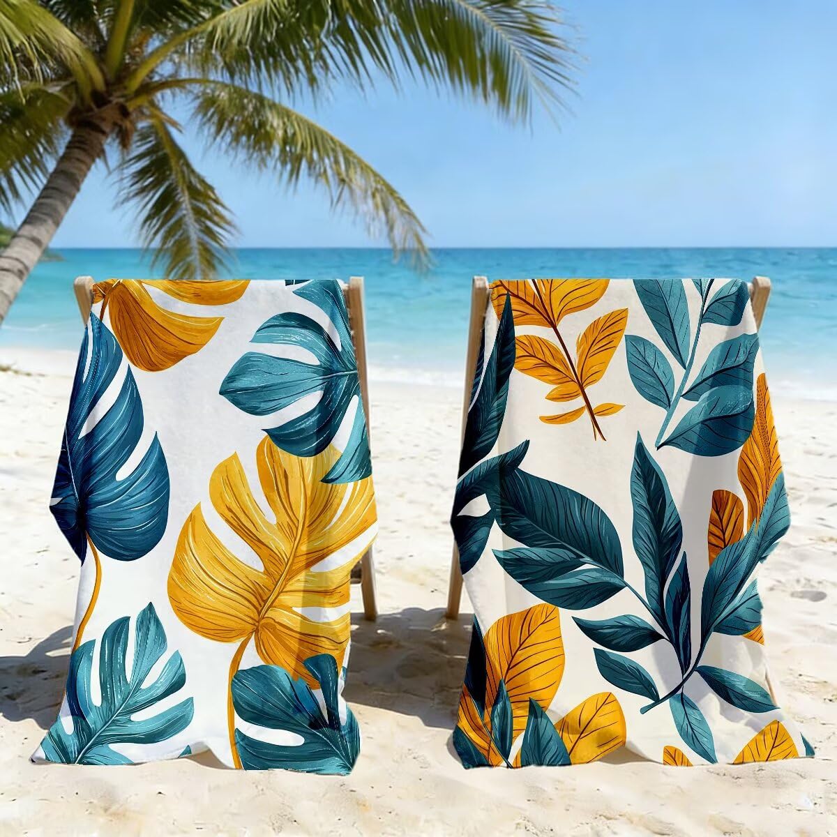 Juego de 2 Toalla Playa Grande 80x160 cm, Secado Rapido Toalla Microfibra Gimnasio, Antiarena Toallas de Playa Hoja, Grande Ligera Compacta Toallas Microfibra Mujer Hombre para Viaje Piscina -4970
