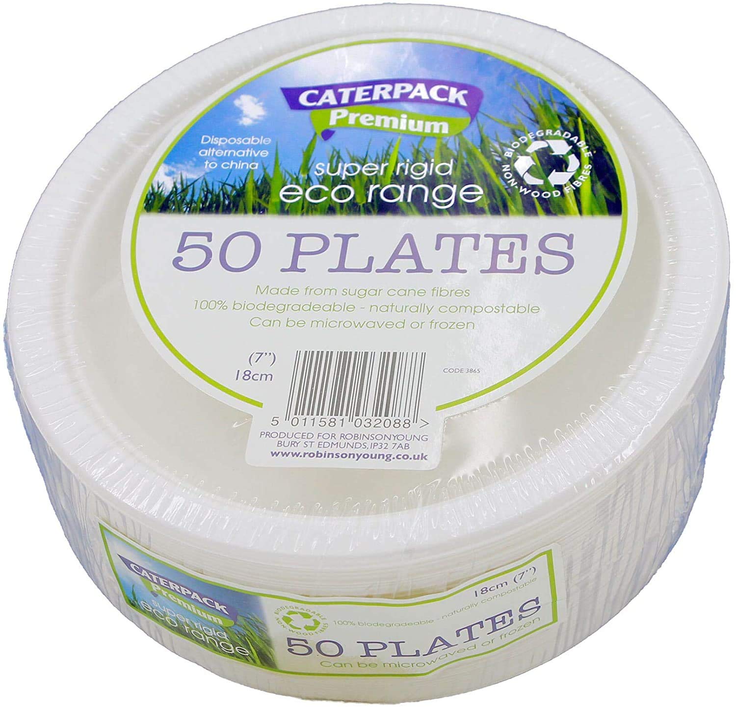 Caterpack Enviro Plates 18cm 50 Pack super rigid 100% Biodegradable plates, naturally compostable, Eco-Friendly, non plastic alternative. Microwave and freezer friendly.