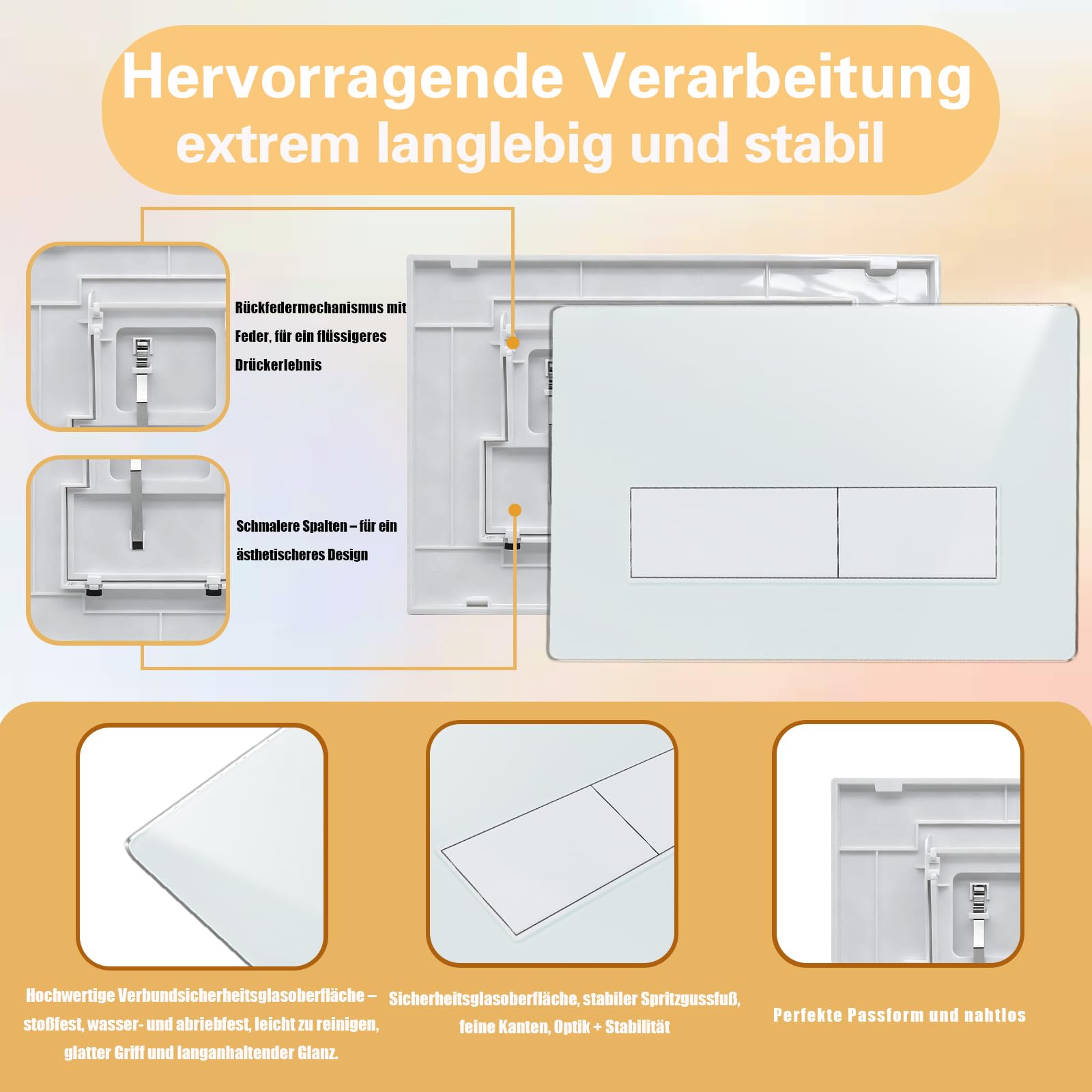 Empyreal WC Drückerplatte aus Gehärtetes Glas, kompatibel mit Geberit Sigma 01/20/30, UP300 & UP320, 245 × 164 mm, Spülkasten-Ersatzteil mit Spülhebel-Set und Einbaurahmen (weißer)