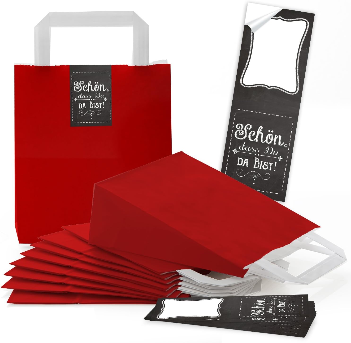 Logbuch-Verlag 25 Paper Bags Gift Packaging Red Black Sch n dass du da Bist Welcome Gift Wedding Birthday