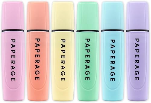 PAPERAGE Resaltadores reciclados, colores pastel surtidos, juego de marcadores y resaltadores con punta de cincel ancha, 6 unidades