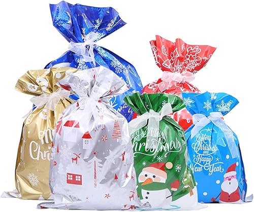 30 bolsas de regalo de Navidad, bolsas grandes para golosinas navideñas, bolsas de envoltura de regalos, bolsas de regalo con patrón de copos de