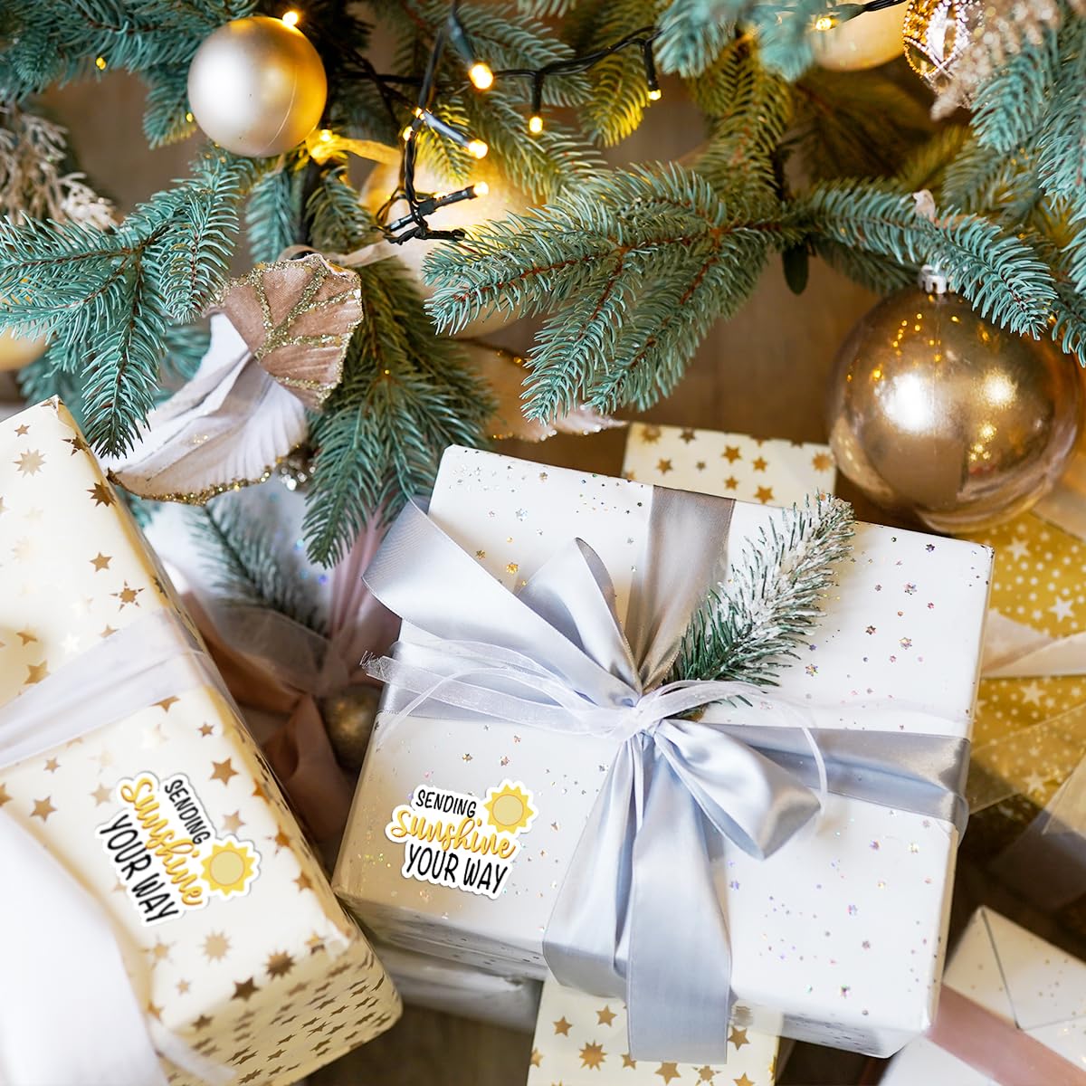 Calcomanías con texto en inglés "Sending Sunshine Your Way", calcomanías para pequeñas empresas, calcomanías de agradecimiento, calcomanías de correo feliz, suministros de envío para pequeñas empresas