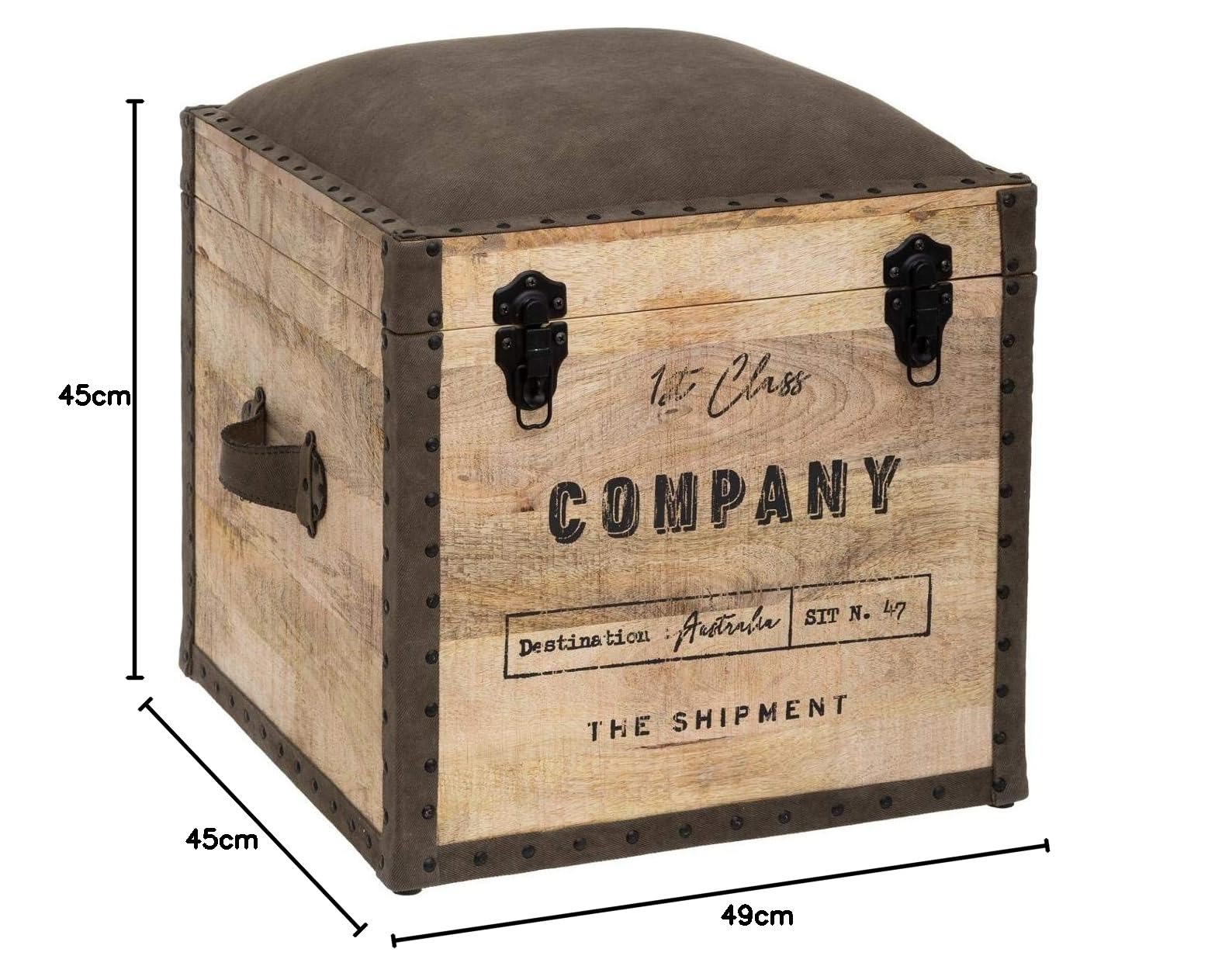 2 en 1 Pouf et Malle de Rangement en Bois de Manguier 45 x H 49 cm - Atmosphera