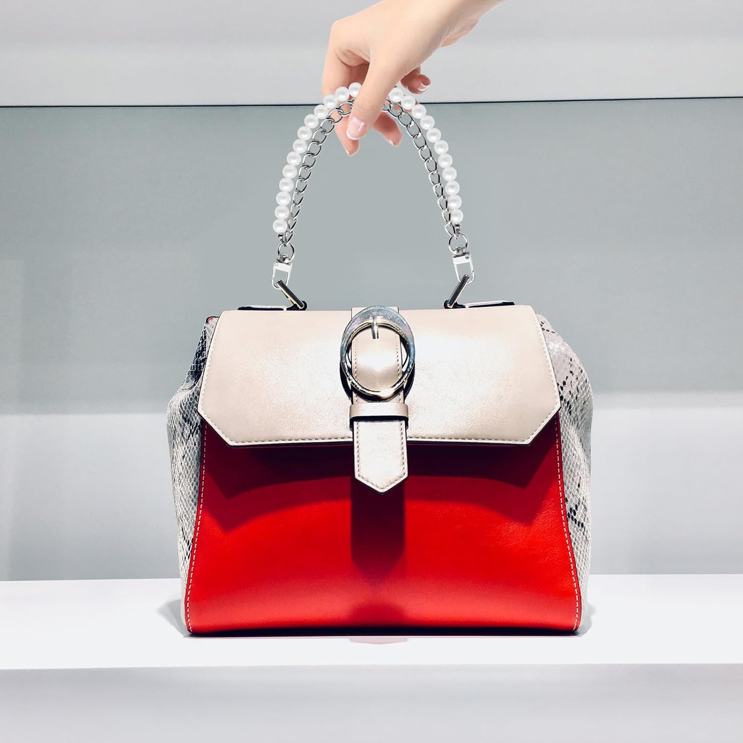 Pearl Purse Chain, Metal Handbag Strap with Pearl Decor, Silver Shoulder Crossbody Charm Chain Strap Replacement for Women Purses and Handbags - Image 7