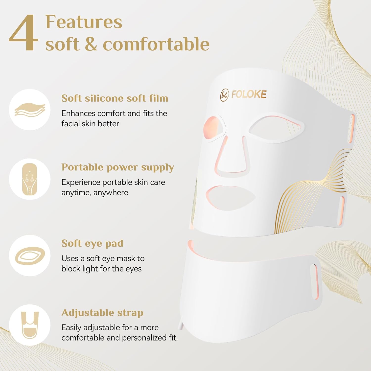 FOLOKE LED Light Therapy Mask Skin Care, 103 3-in-1 Fusion LED Beads, LEDs face mask & neck mask Infrared Red - Wavelength for Home Use, Advanced Skincare Made Easy (clear)